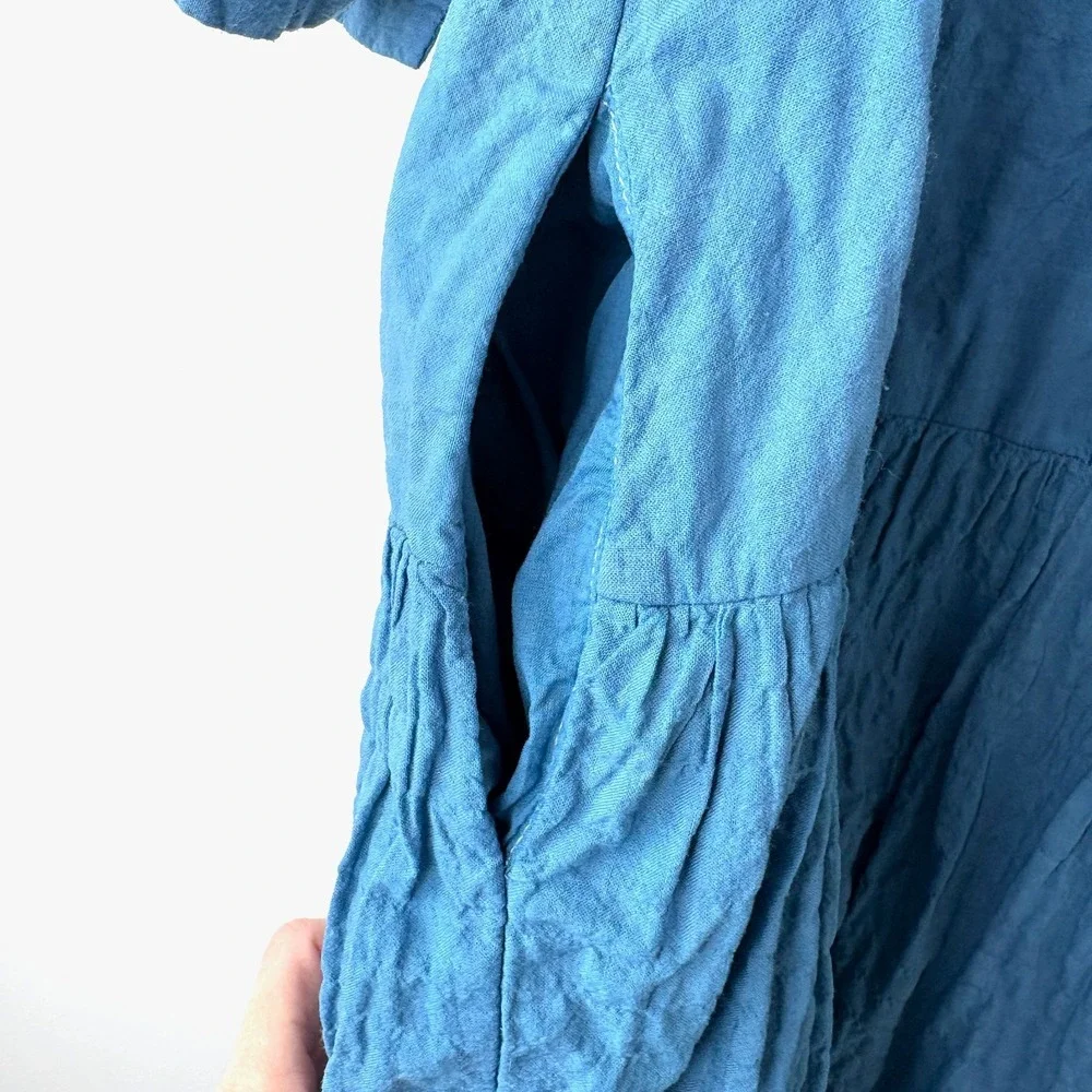 Sandy Liang Oversized Mini Shirt Dress XS Blue Crinkle Coquette Cottagecore Puff - Picture 5 of 10